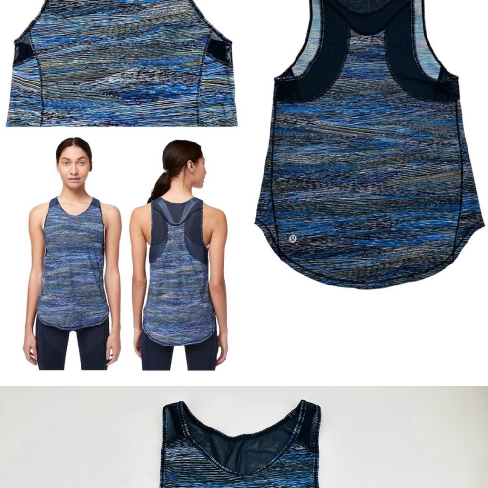 Lululemon Sculpt Tank II Mesh Lightweight Round Hem Interconnect Blue Multi